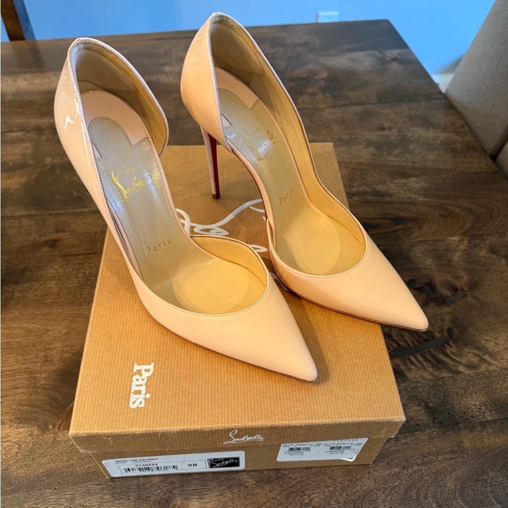 Christian Louboutin Peach Patent Pigalle Pumps With Red Sole